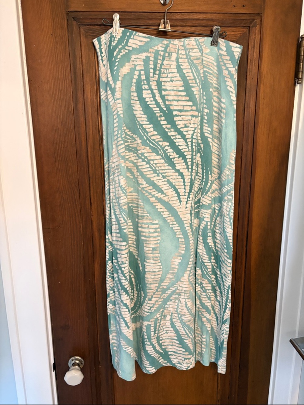 Aqua & White Printed Maxi Skirt